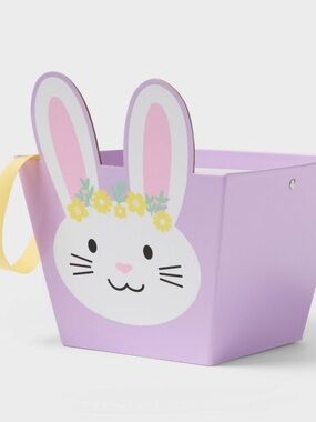 Purple Bunny Easter Basket with Yellow Ribbon Handle 9.2"x7.6"x7.6" - Spritz™